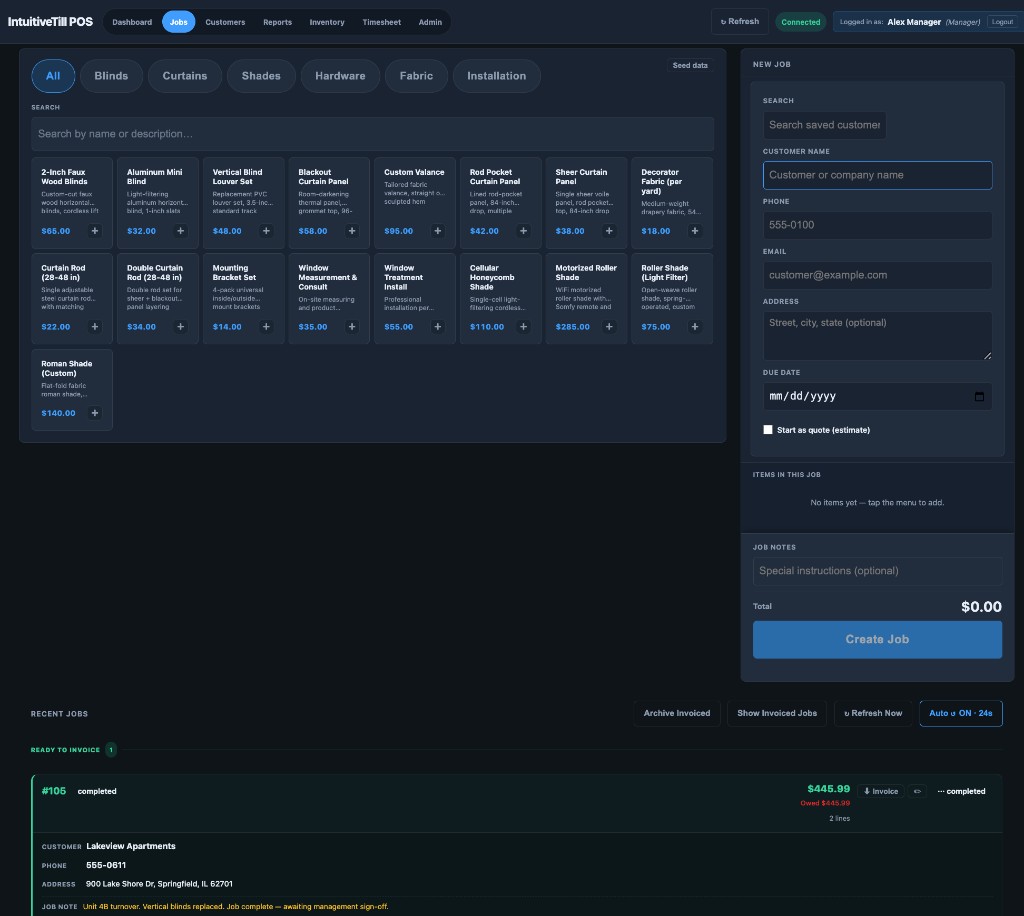 Service POS new job and item selection
